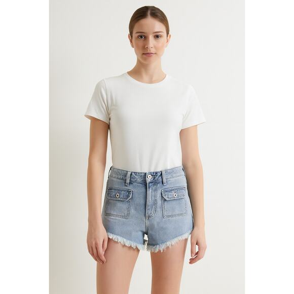 Celebrity Pink Juniors Denim Frill Hem Shorts - Size 9 NWT Button Front Pockets - Picture 1 of 6